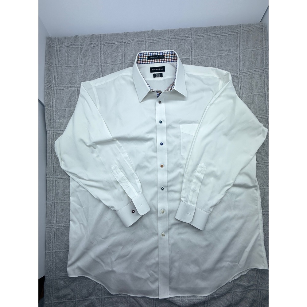 Paul Fredrick Mens Dress Shirt 18.5 x 34 White Non-Iron Cotton Classic Fit